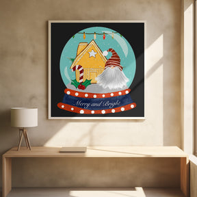 Santa Gnome Snow Globe - Merry and Bright Poster