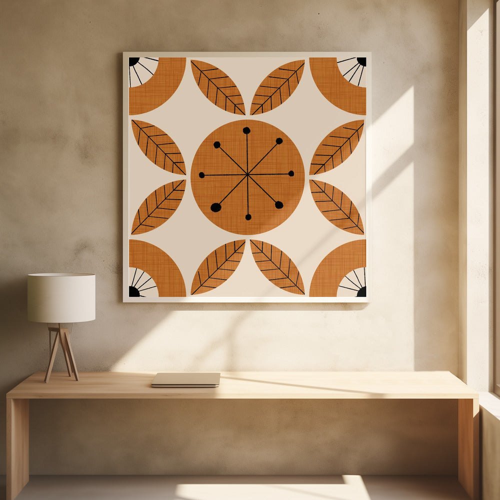 Atomic Floral Botanic Dots Ocher   Mid Century Modern Poster