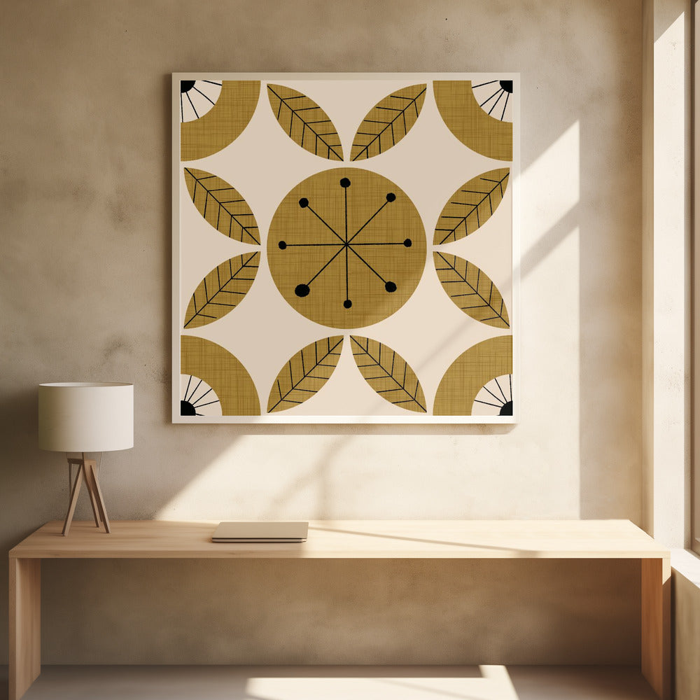 Atomic Floral Botanic Dots Mustard - Mid Century Modern Poster