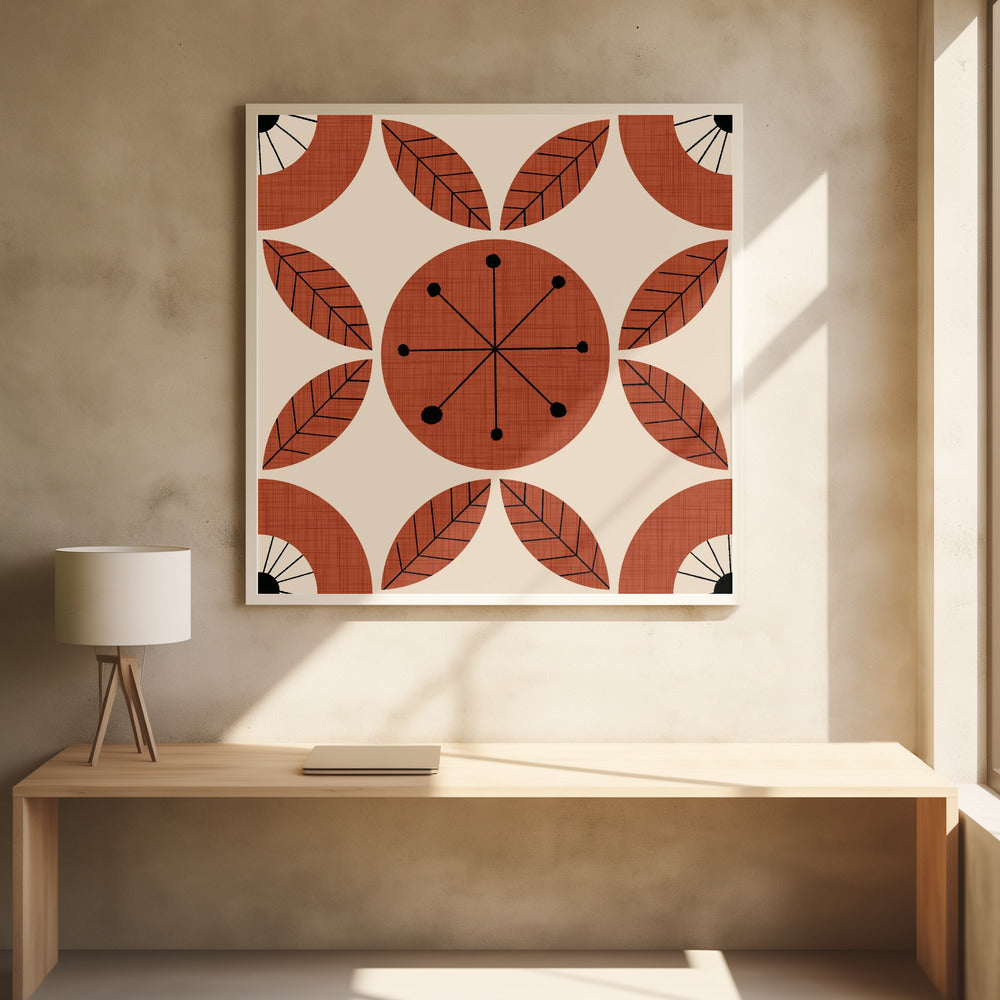 Atomic Floral Botanic Dots Rust Red - Mid Century Modern Poster