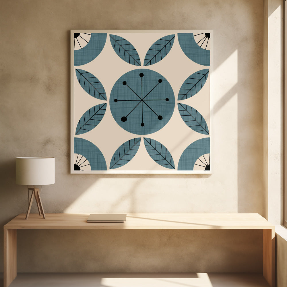 Atomic Floral Botanic Dots Slate Teal Mid Century Modern Poster