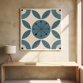 Atomic Floral Botanic Dots Slate Teal Mid Century Modern Poster