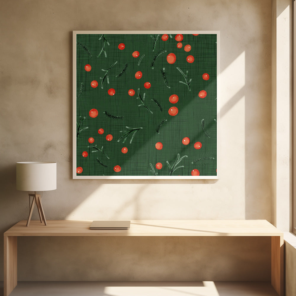 Holiday Branches &amp; Berries Green Poster