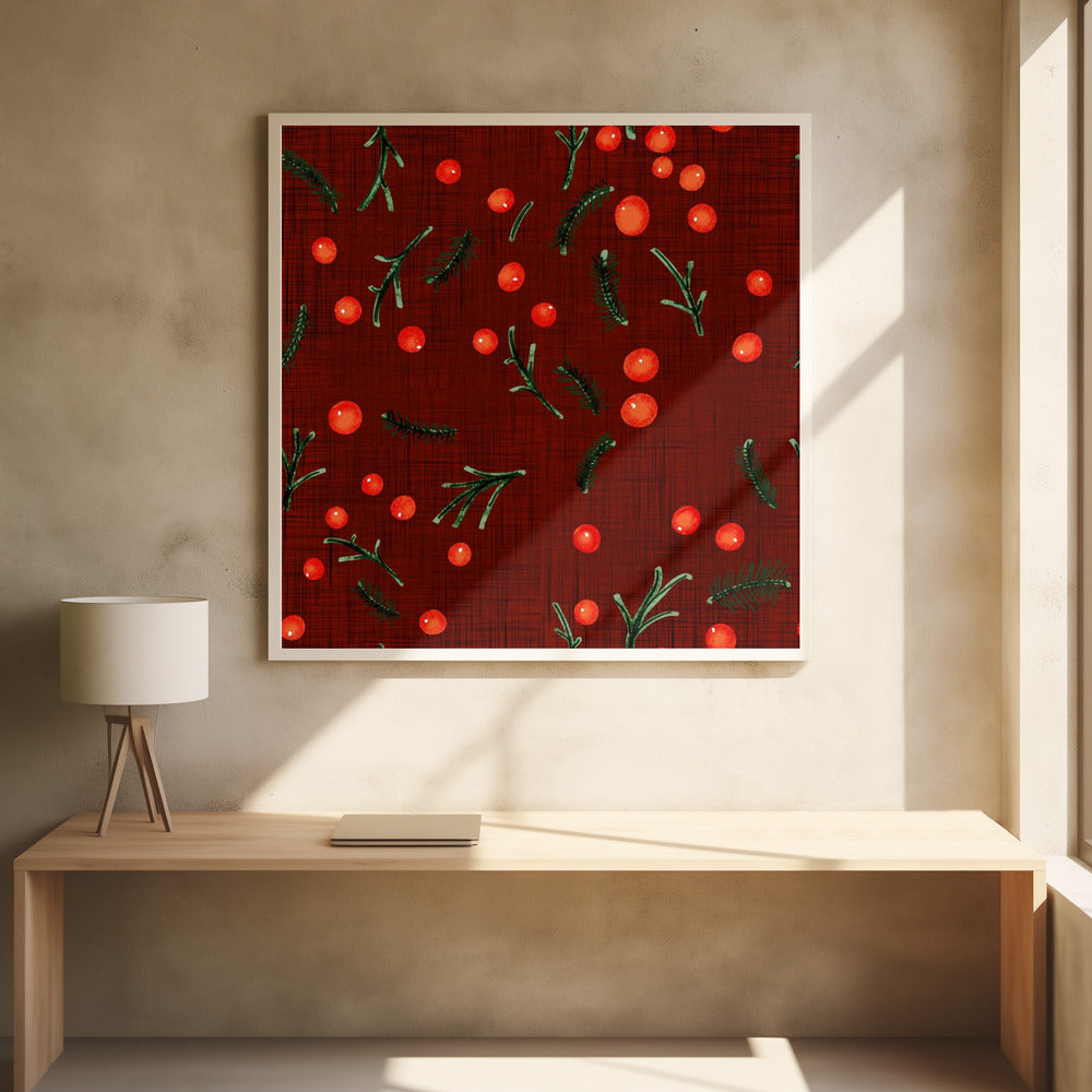Holiday Branches &amp; Berries Burgundy Poster