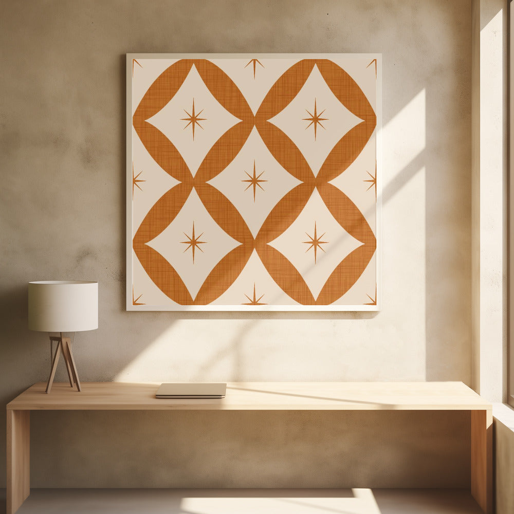 Atomic Star   Mid Century Starburst Mustard Brown Poster