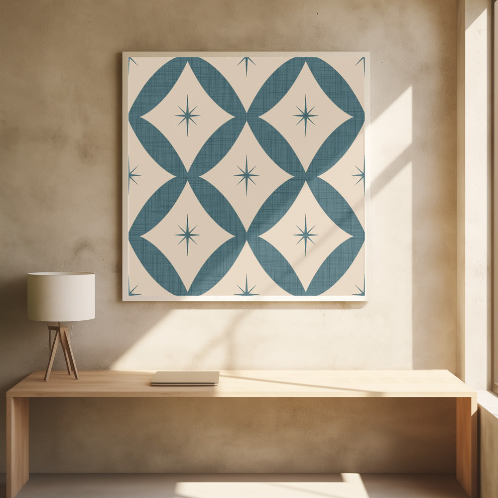 Atomic Star   Mid Century Starburst Slate Teal Poster