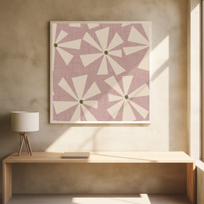 Geometric Floral Burst - Mid Century Flowers Mauve Poster