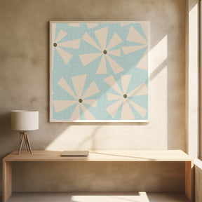 Geometric Floral Burst - Mid Century Flowers Baby Blue Poster