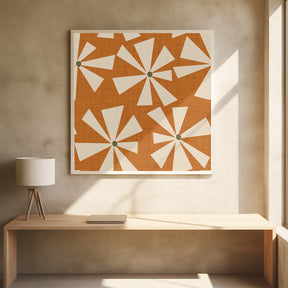 Geometric Floral Burst - Mid Century Flowers Ocher Poster