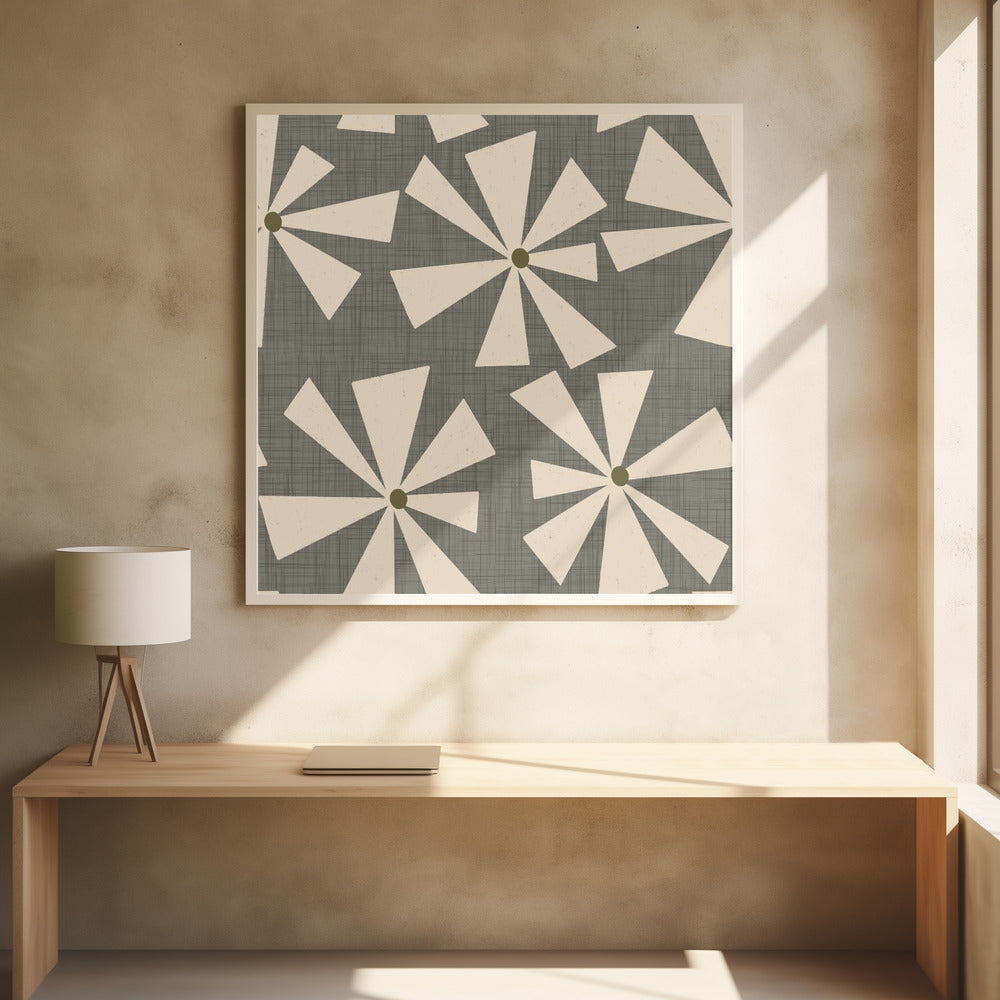 Geometric Floral Burst - Mid Century Flowers Taupe Poster