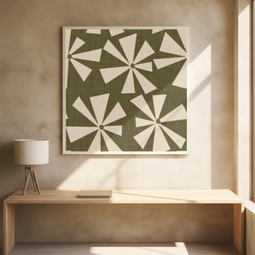 Geometric Floral Burst - Mid Century Flowers Olive Poster