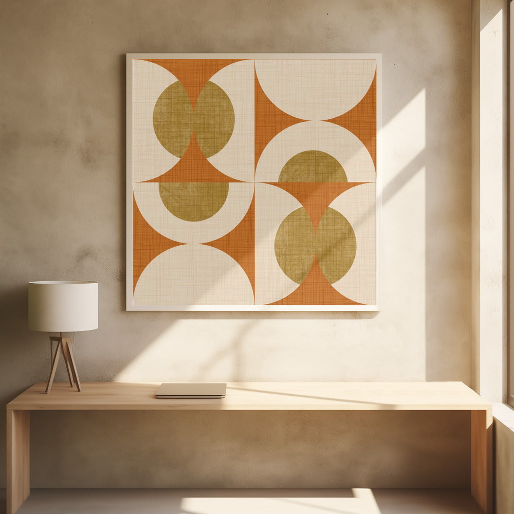 Retro Vintage Circle Fusion - Mid Century Orbs Ocher - 50s Geometric Poster