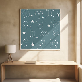 Celestial Constellation Boho-Moon and Stars In Dark Neutral-Slate Teal Poster