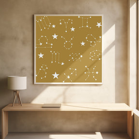 Celestial Constellation Boho-Moon and Stars In Dark Neutral-Mustard Poster