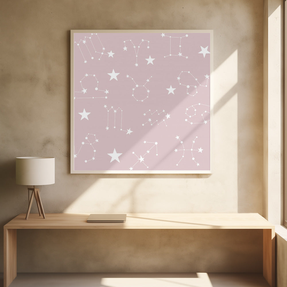 Celestial Constellation Boho-Moon and Stars In Dark Neutral- Mauve Poster