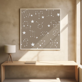 Celestial Constellation Boho-Moon and Stars In Dark Neutral- Taupe Poster