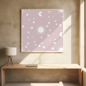 Celestial Dreamscape - Neutral Stars &amp; Shooting Stars Nursery- Mauve Poster