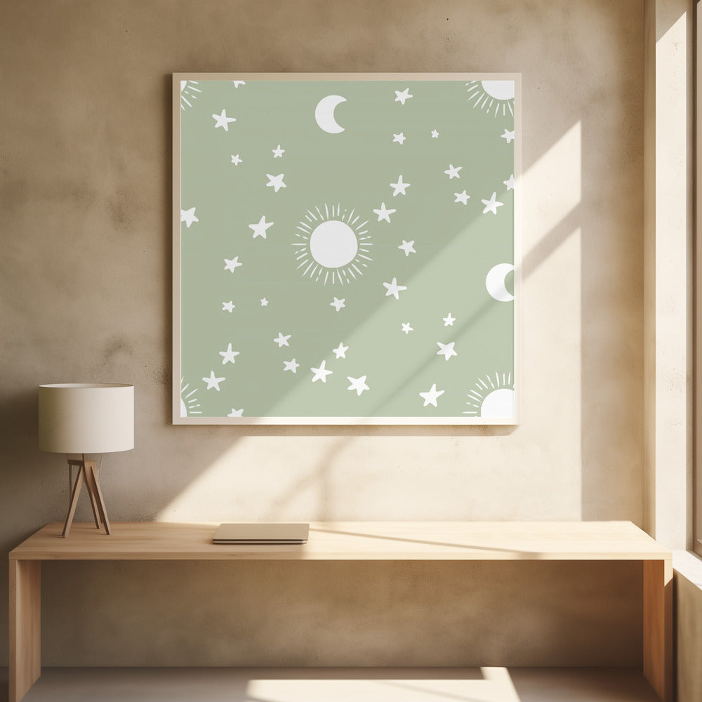 Celestial Dreamscape - Neutral Stars &amp; Shooting Stars Nursery- Sage Poster