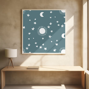 Celestial Dreamscape - Neutral Stars &amp; Shooting Stars Nursery- Slate Blue Poster