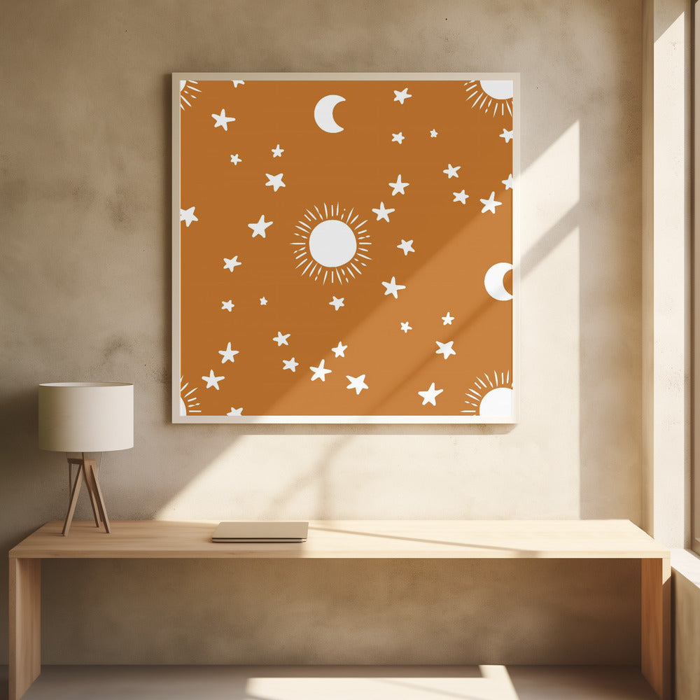 Celestial Dreamscape - Neutral Stars &amp; Shooting Stars Nursery- Ocher Poster