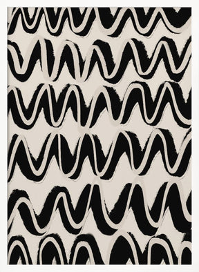 Beige Black Waves Pattern Poster