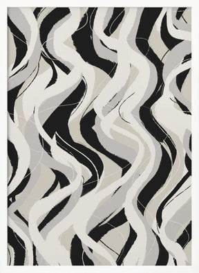 Beige Grey Black Waves Pattern Poster