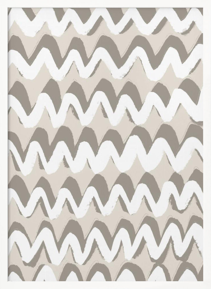 White and Beige ZigZag Pattern Poster