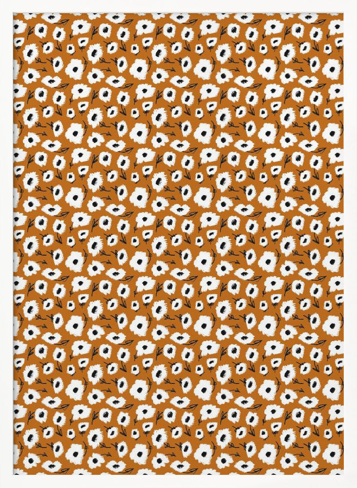 Cute Flowers on Ochre Background Poster