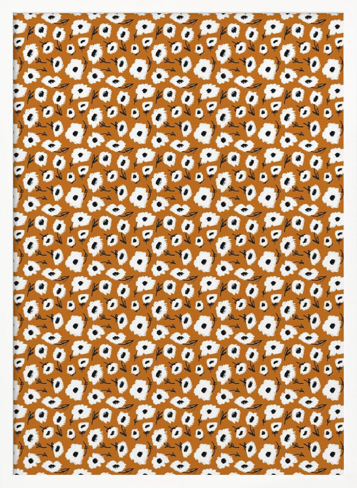 Cute Flowers on Ochre Background Poster