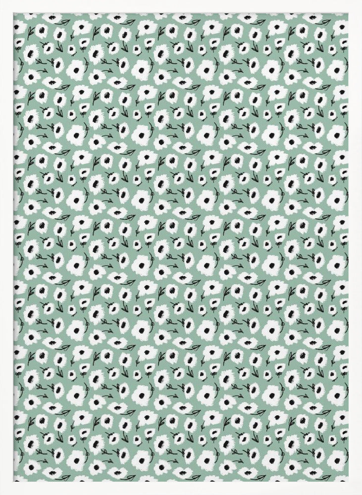 Cute Flowers on Mint Poster