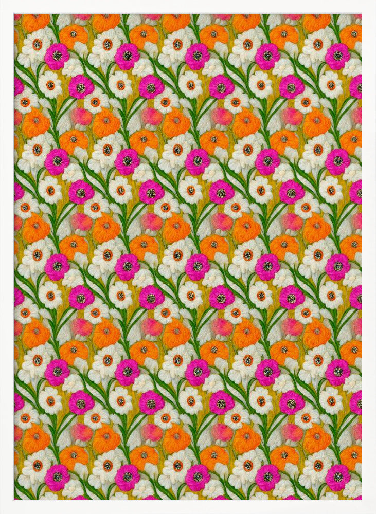 Stitched Flowers Pattern Poster