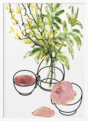 Vase, teacup, and rose Poster