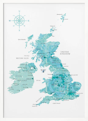 Aquamarine watercolor map of the United Kingdom Poster