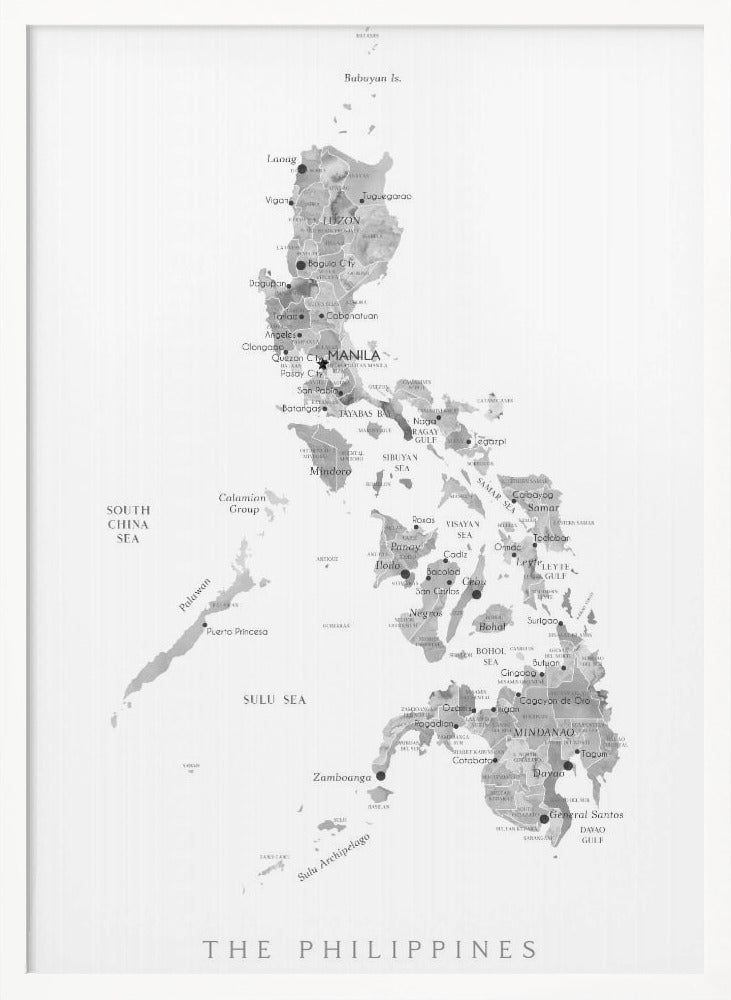 Gray watercolor map of Philippines Poster