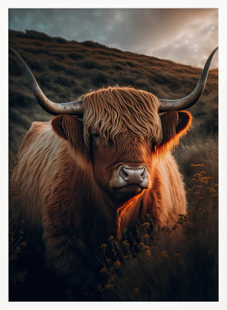 Highland Cow With Big Horns Poster