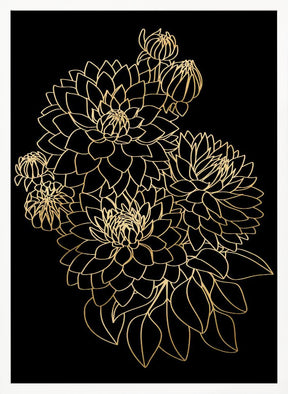 Pacey dahlias bouquet in gold and black Poster