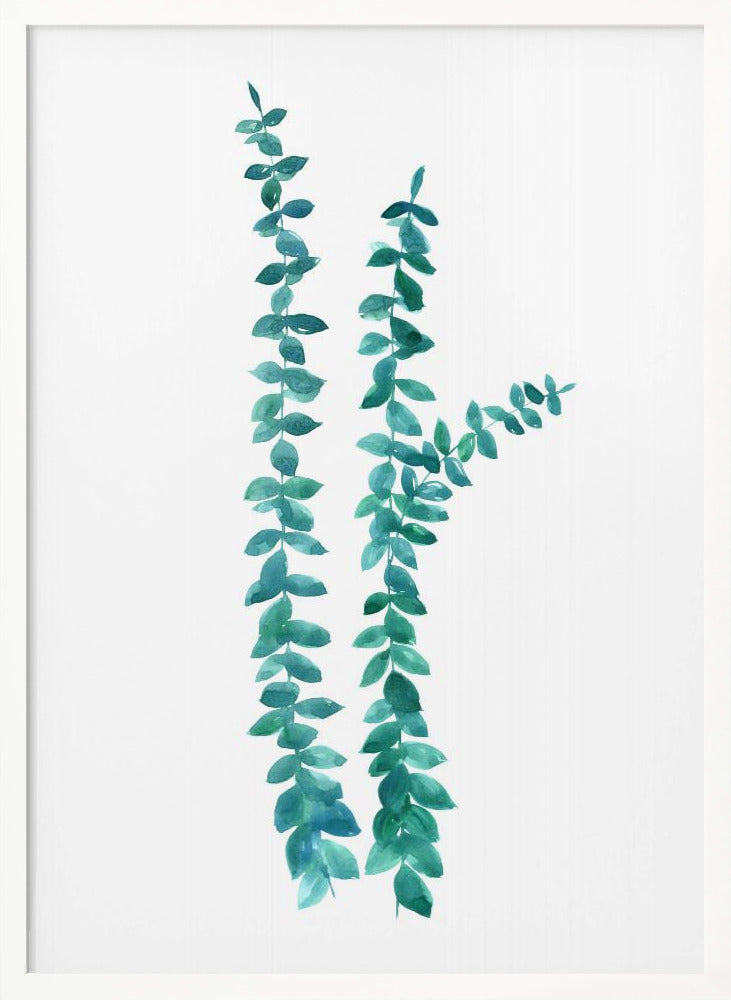 Watercolor eucalyptus branches in teal Poster