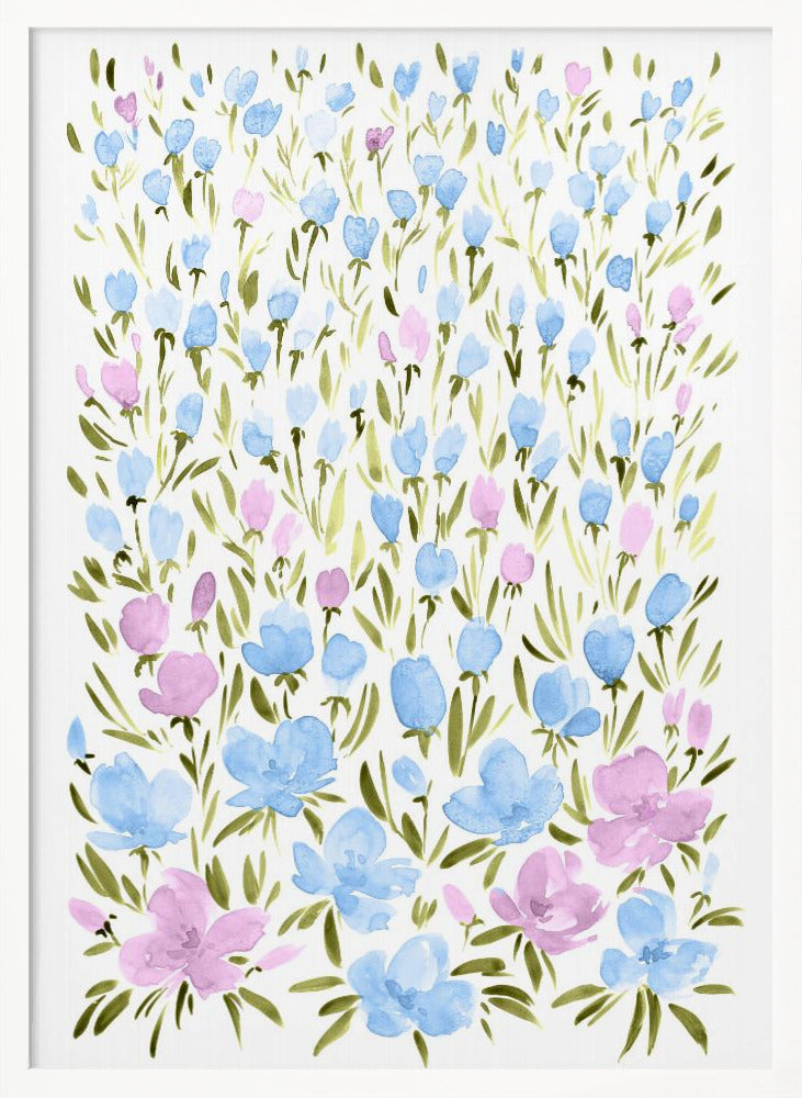 Field of purple and blue flowers Poster