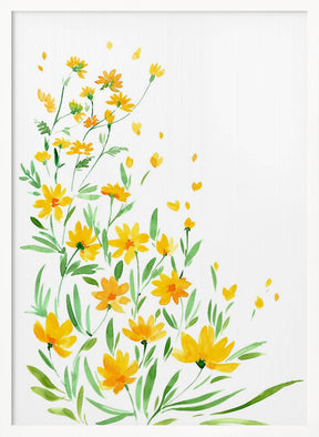 Yellow watercolor wildflowers Poster