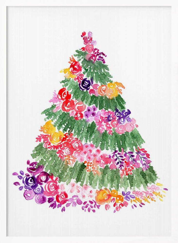 Floral watercolor Christmas tree Poster