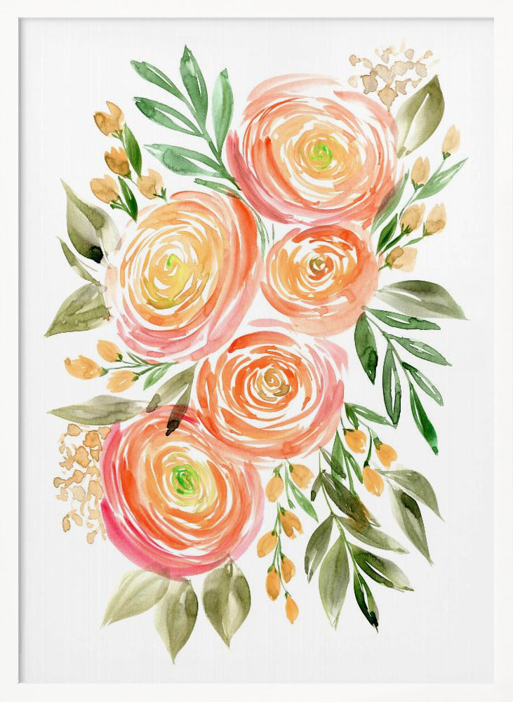 Begonia ranunculus bouquet in coral Poster