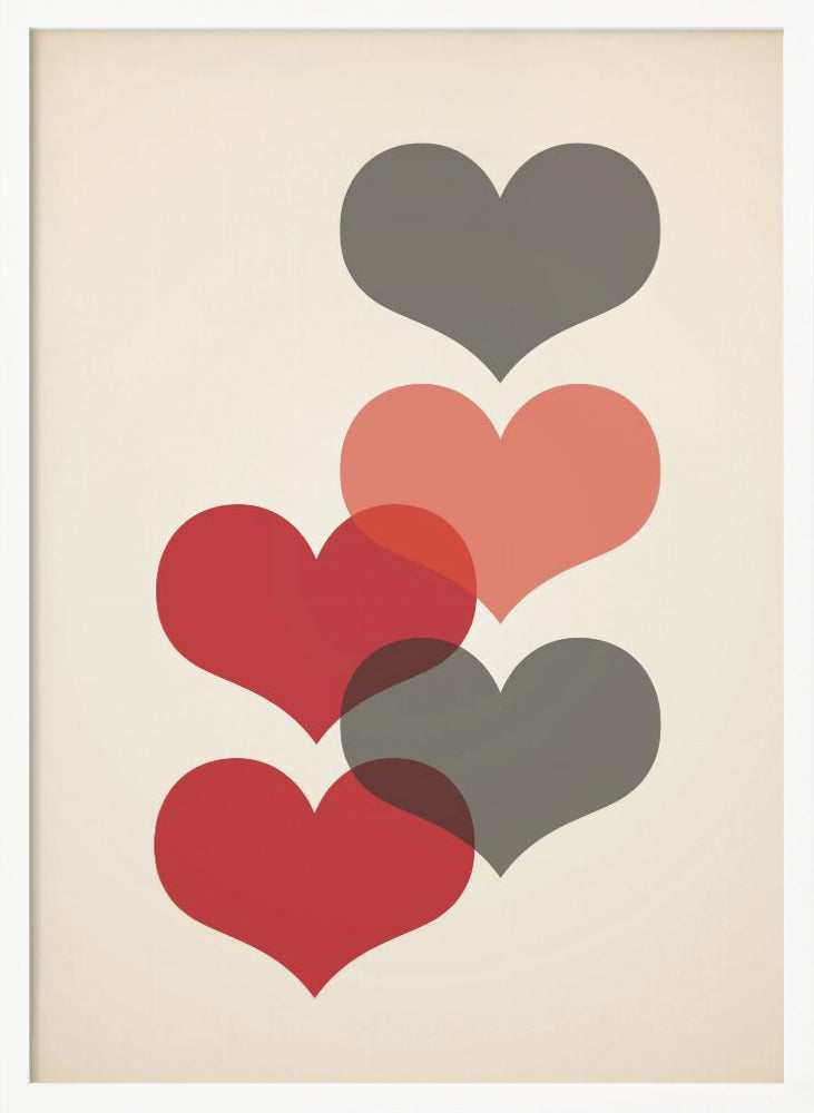 Mid century hearts in red Poster