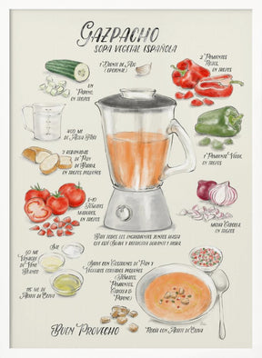 Gazpacho illustrated recipe in Spanish Poster