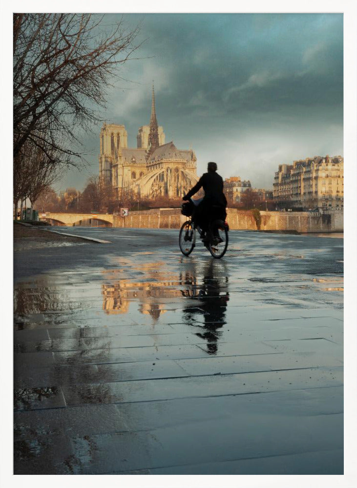 Notre Dame and cyclist Poster