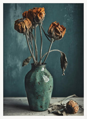 Dry Flowers In Turquoise Vase Poster