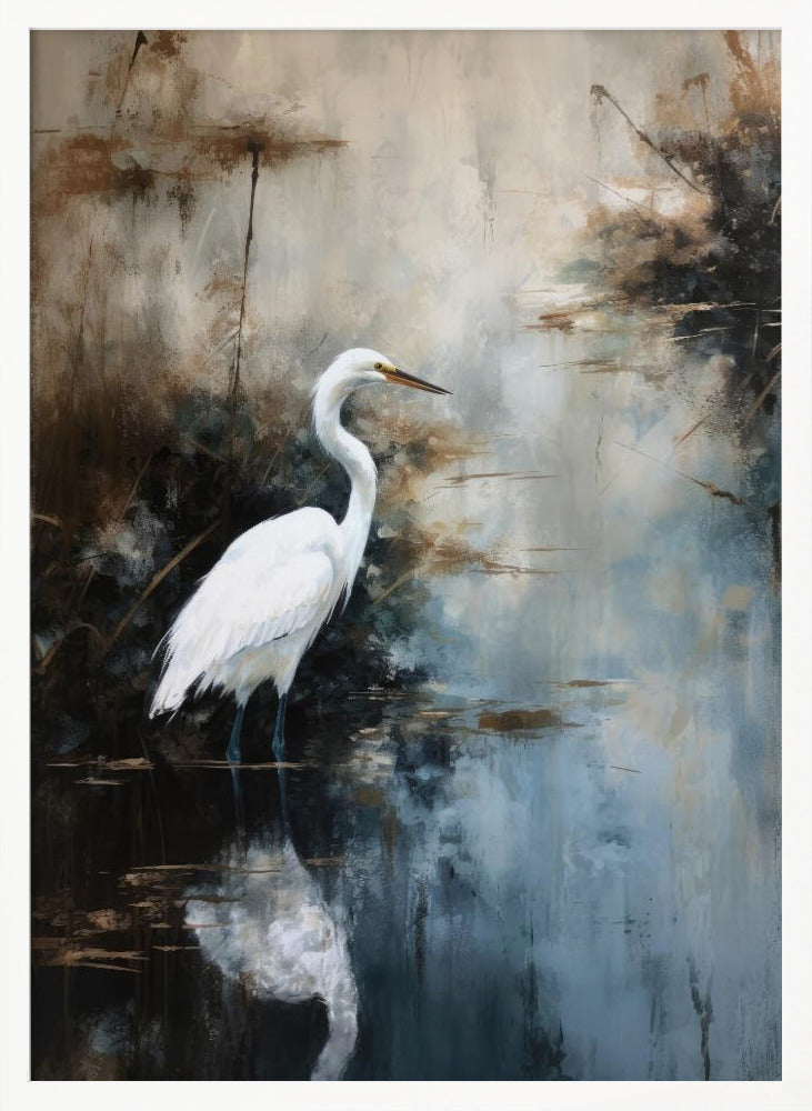 Egret in Lake Poster