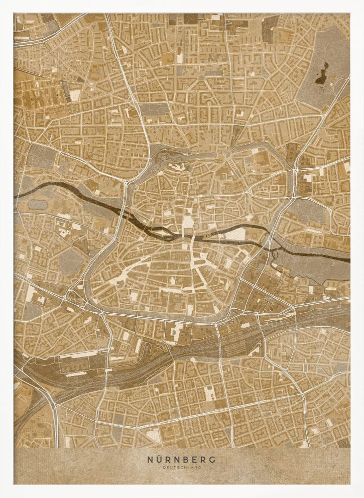 Sepia vintage map of Nürnberg downtown Germany Poster