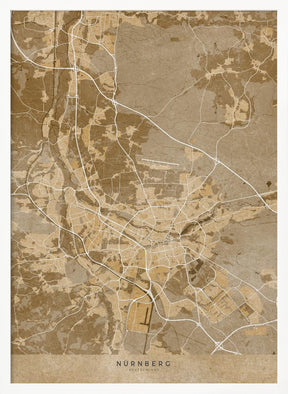 Sepia vintage map of Nürnberg Germany Poster