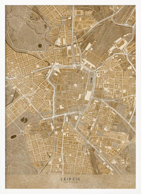 Sepia vintage map of Leipzig Germany Poster