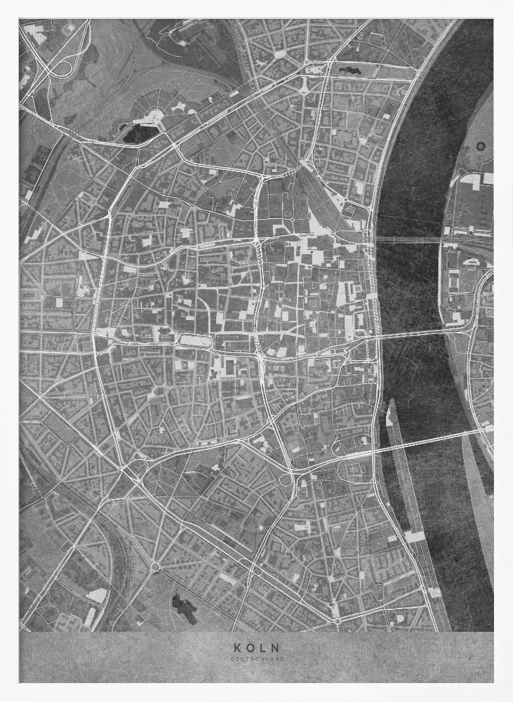 Gray vintage map of Köln downtown Germany Poster